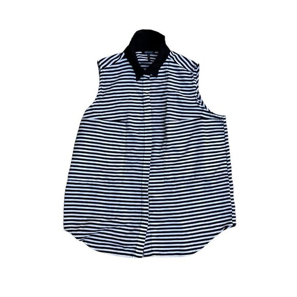 DAISY FUENTES Sleeveless Striped Blouse Top Shirt Women's L Black No Show Button - Picture 1 of 5